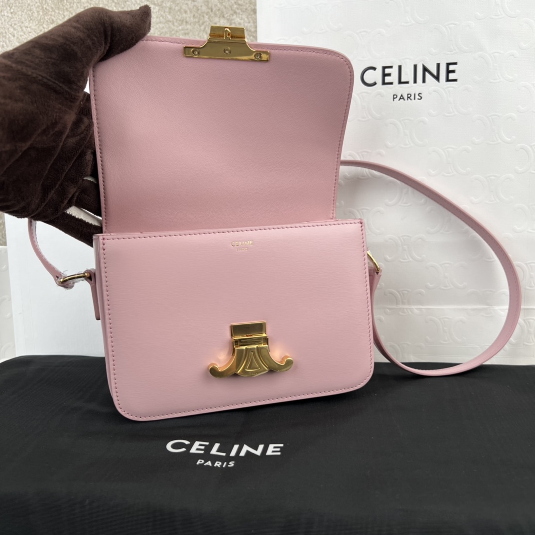 Bagsaaa Ce1i*e Teen Triomphe Bag In Shiny Calfskin Pink - 18.5 X 13.5 X 7 CM