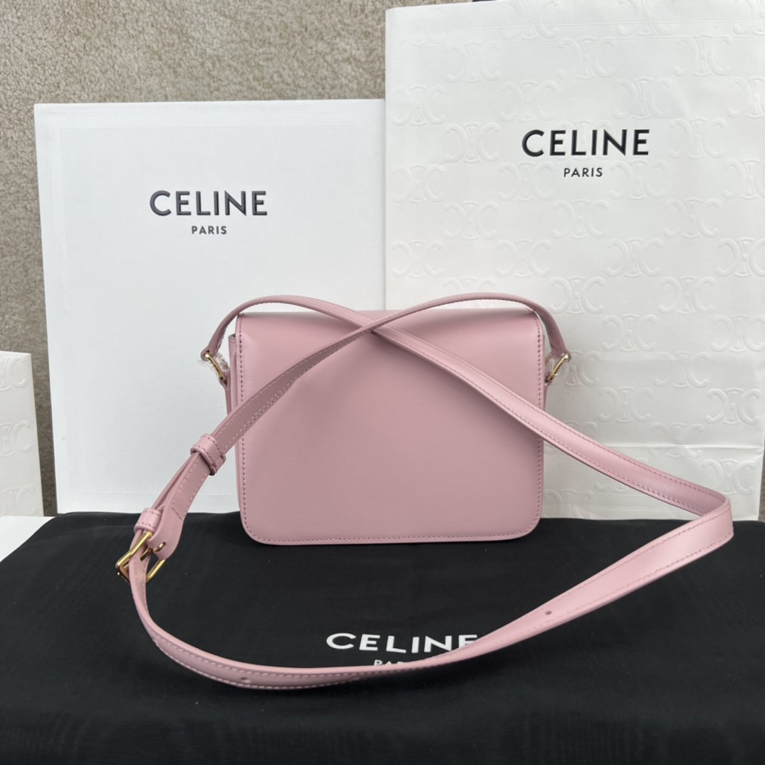 Bagsaaa Ce1i*e Teen Triomphe Bag In Shiny Calfskin Pink - 18.5 X 13.5 X 7 CM