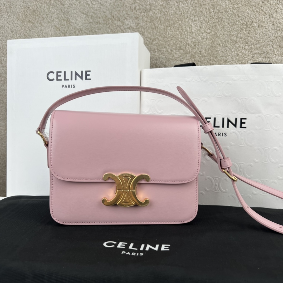 Bagsaaa Ce1i*e Teen Triomphe Bag In Shiny Calfskin Pink - 18.5 X 13.5 X 7 CM