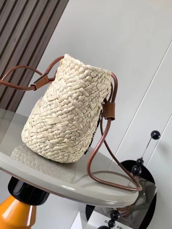 Bagsaaa L0ew* Small Anagram Basket Bag In Iraca Palm And Calfskin Brown - 38X17X13 cm