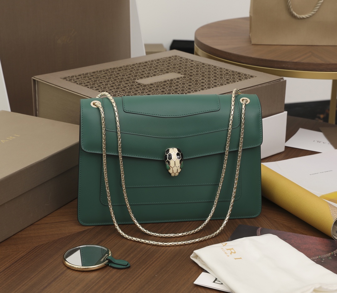Bagsaaa Bv1g*ai Serpenti Forever Shoulder Bag Green - 27.5 x 18 x 7 cm