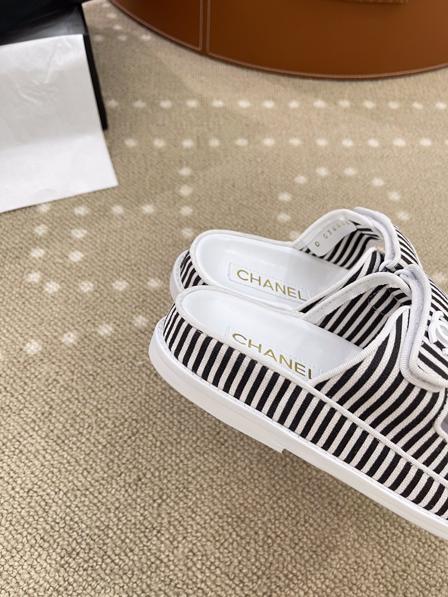 Ch**el Stripes White & Black Sandals