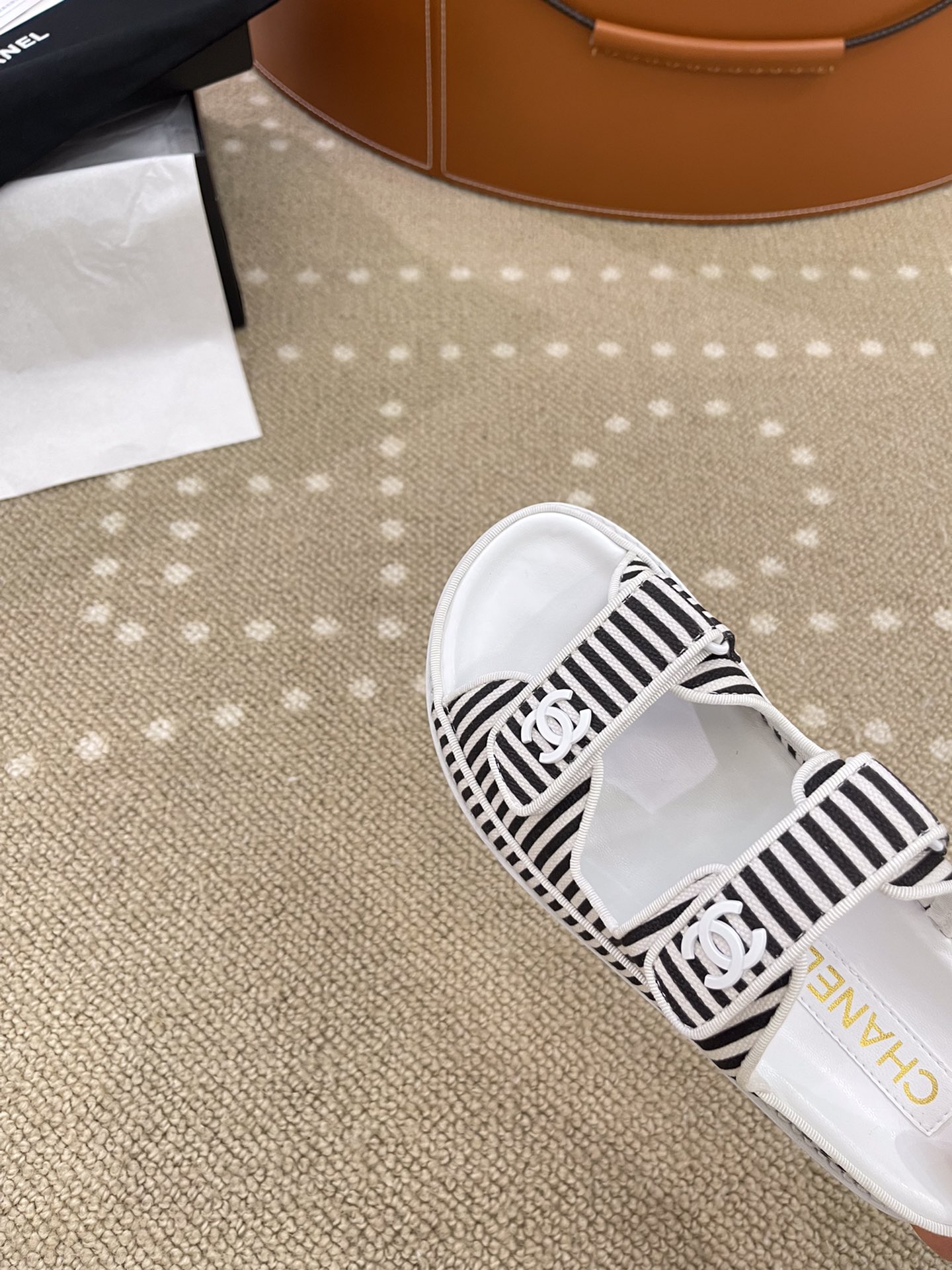 Ch**el Stripes White & Black Sandals