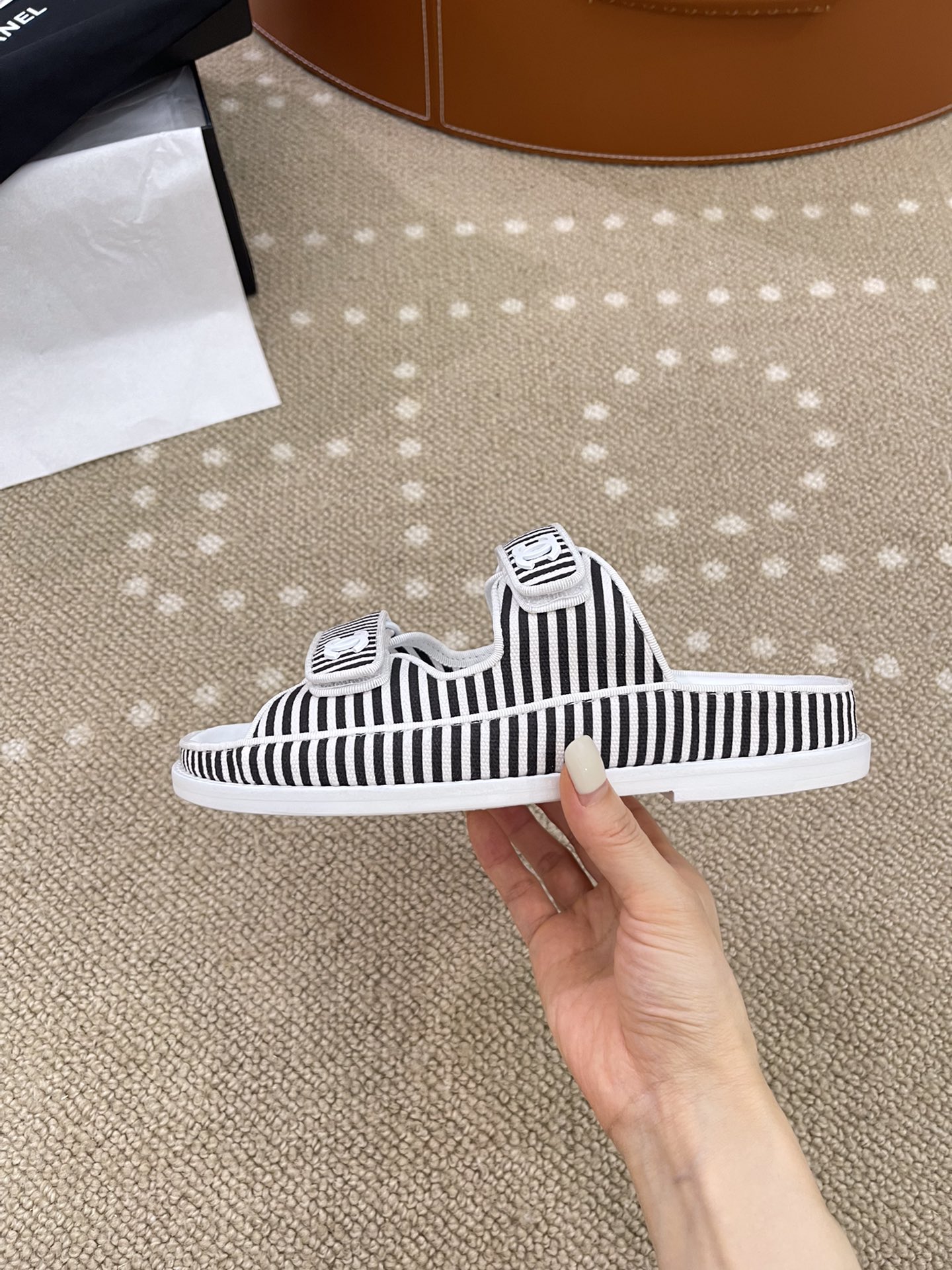 Ch**el Stripes White & Black Sandals