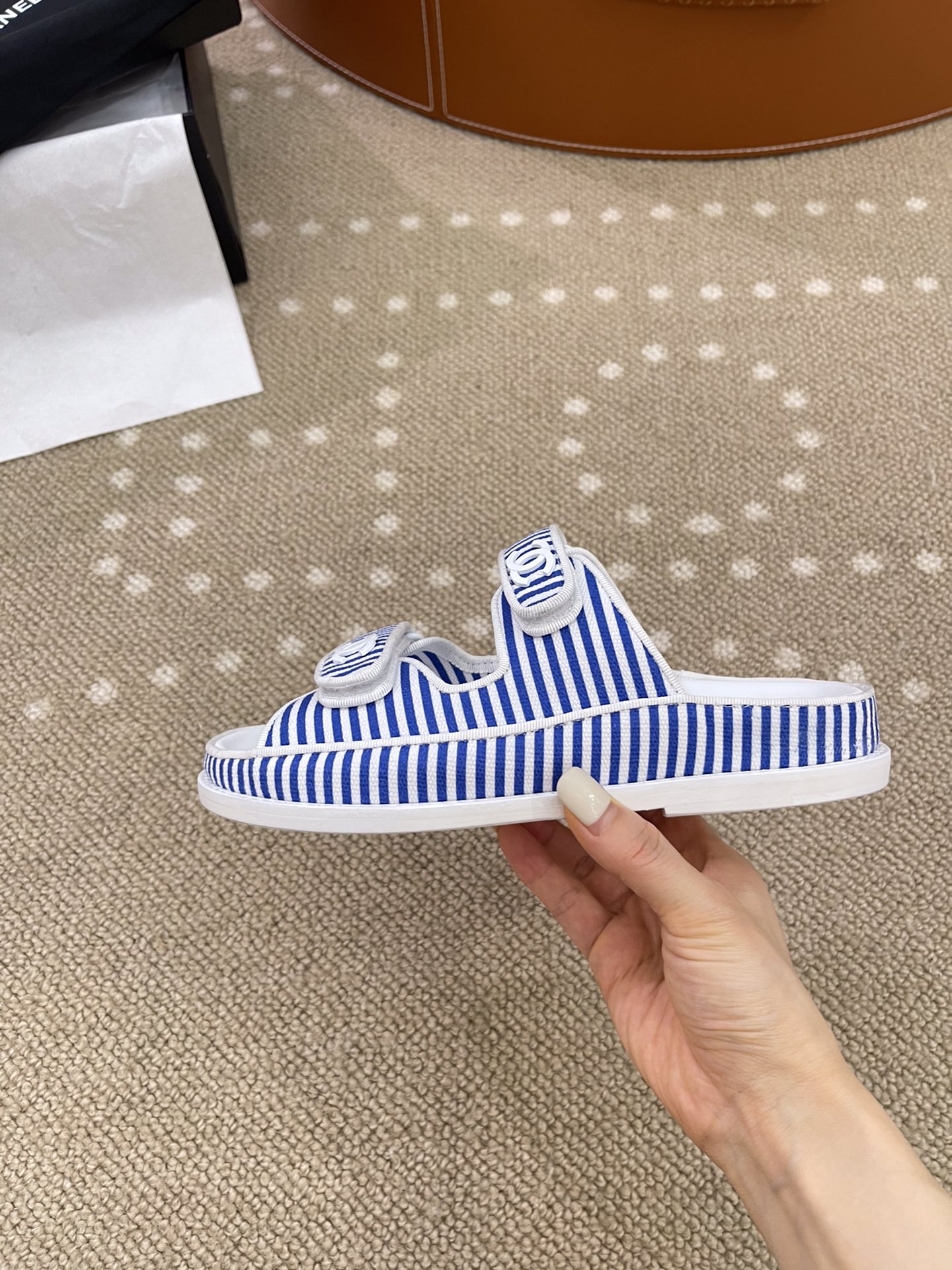 Ch**el Stripes White & Blue Sandals