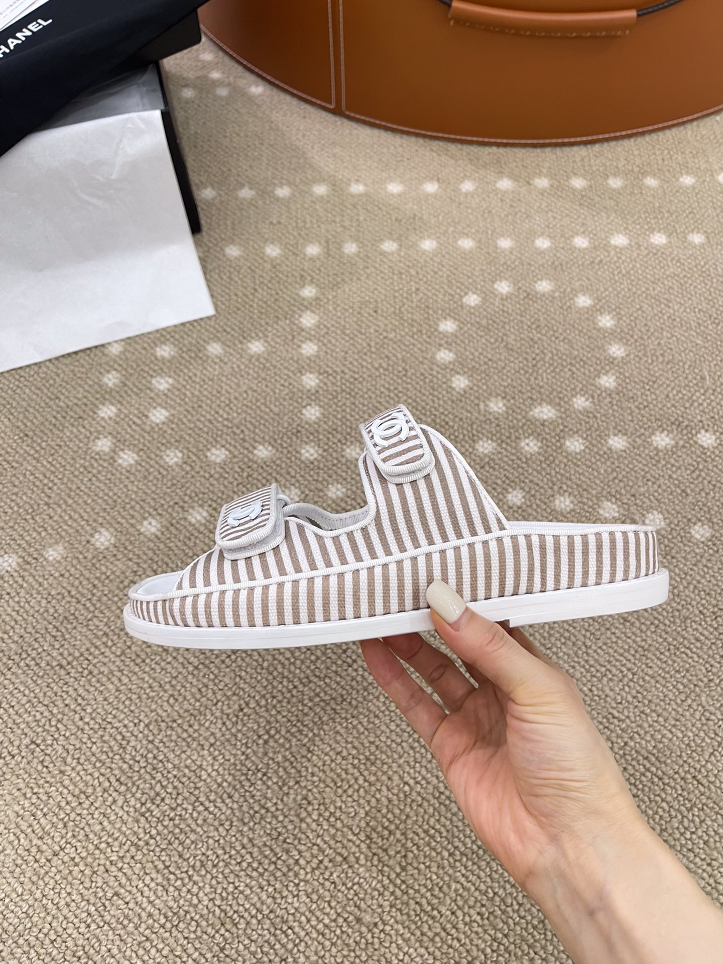 Ch**el Stripes White & Beige Sandals