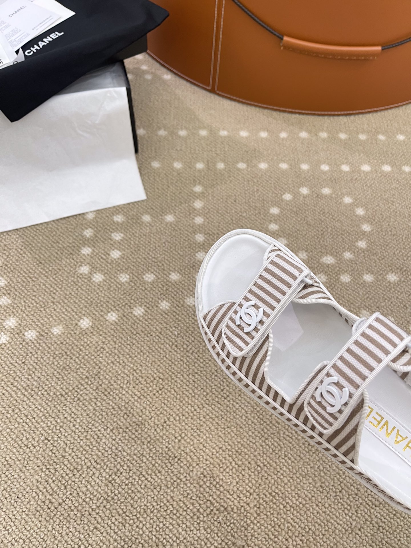 Ch**el Stripes White & Beige Sandals