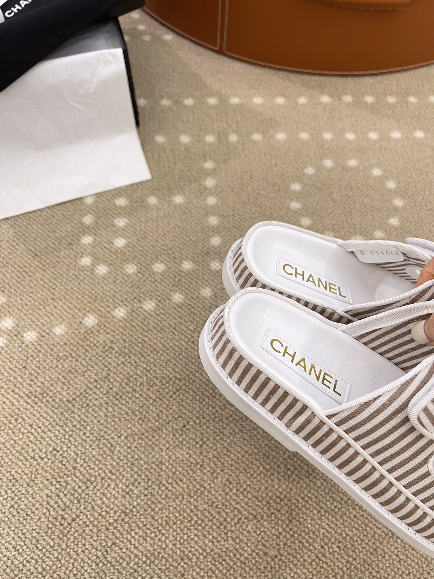 Ch**el Stripes White & Beige Sandals