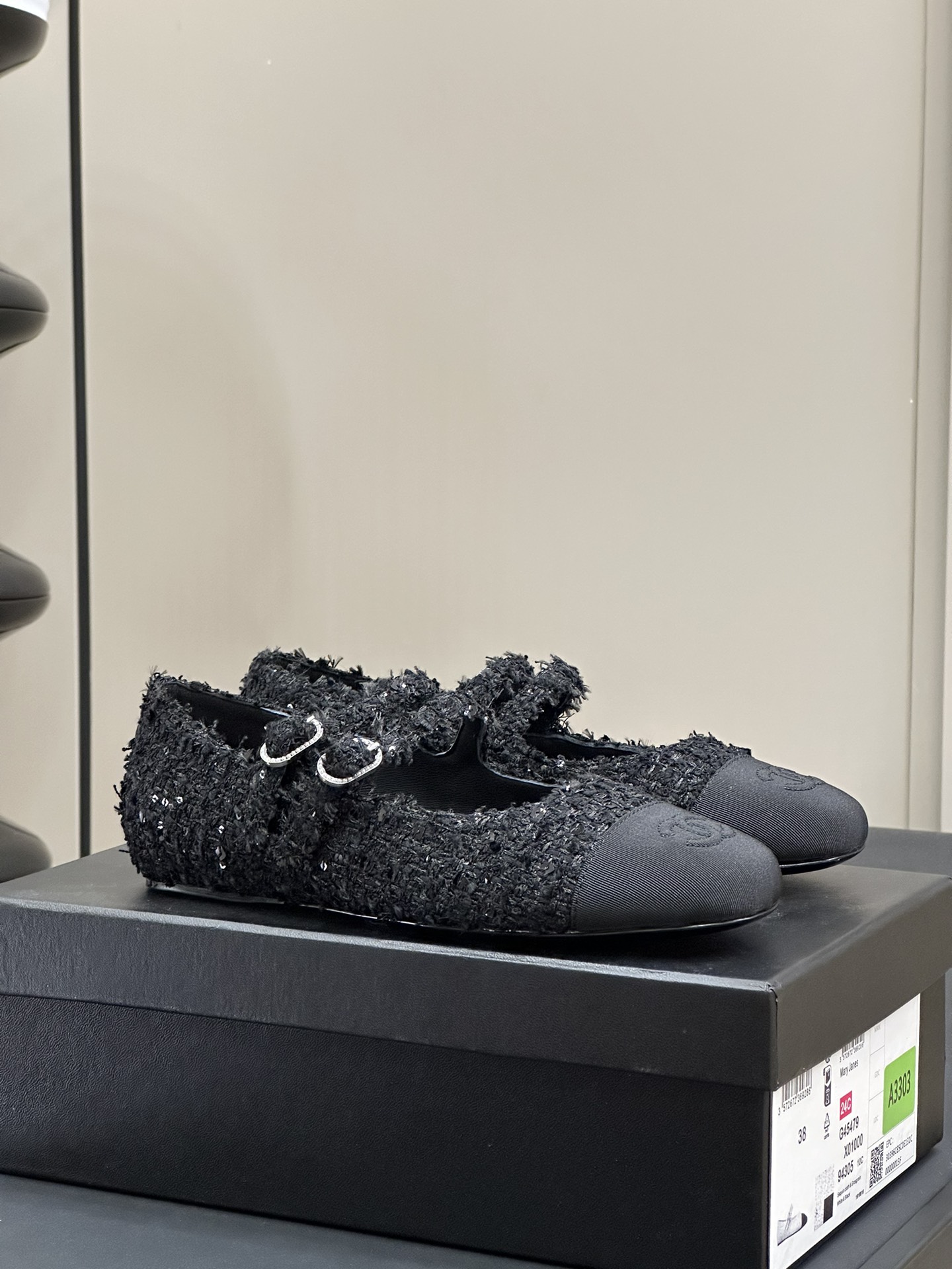 Bagsaaa Ch**el Mary Janes Black Tweed G45697