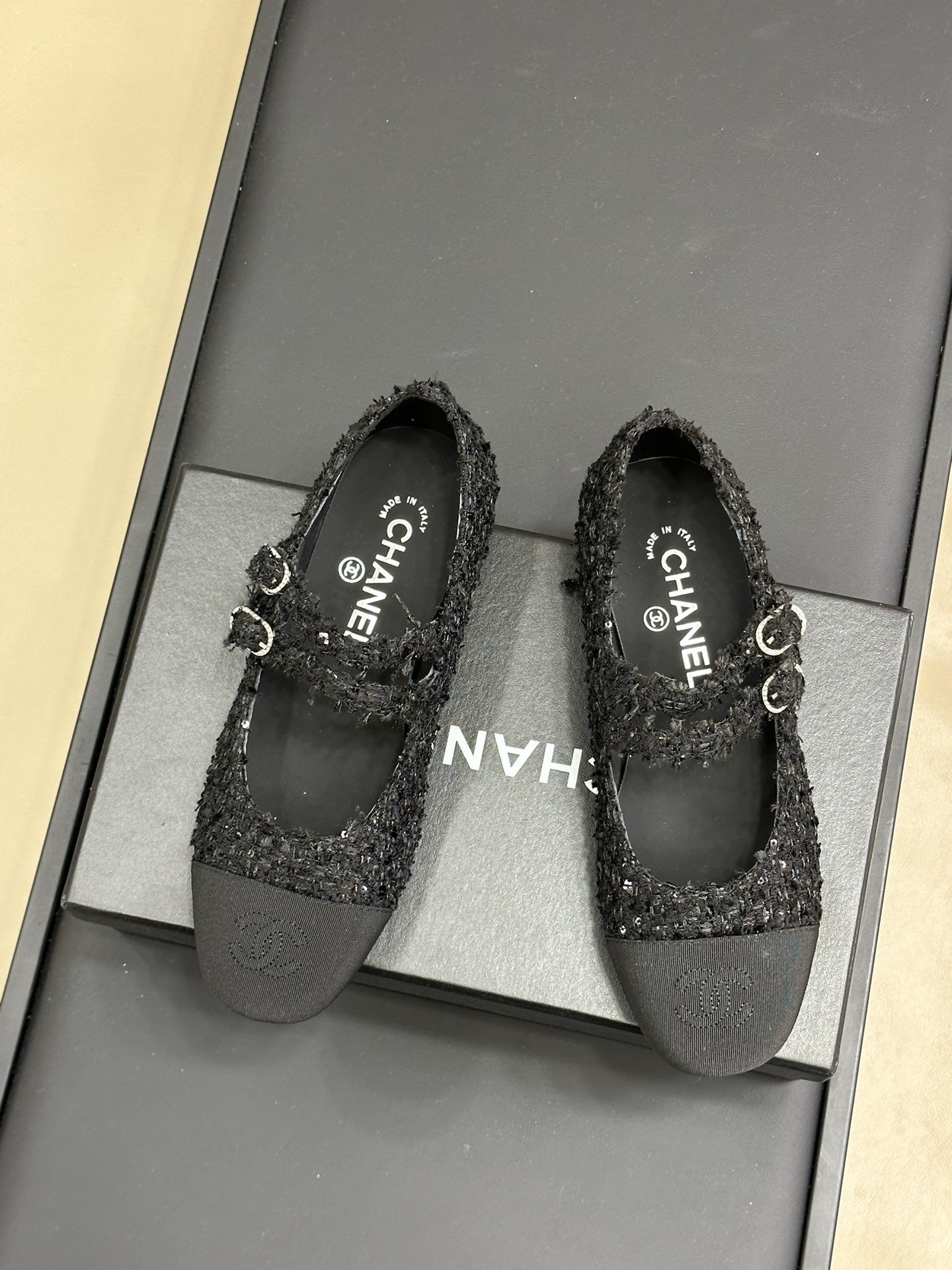 Bagsaaa Ch**el Mary Janes Black Tweed G45697