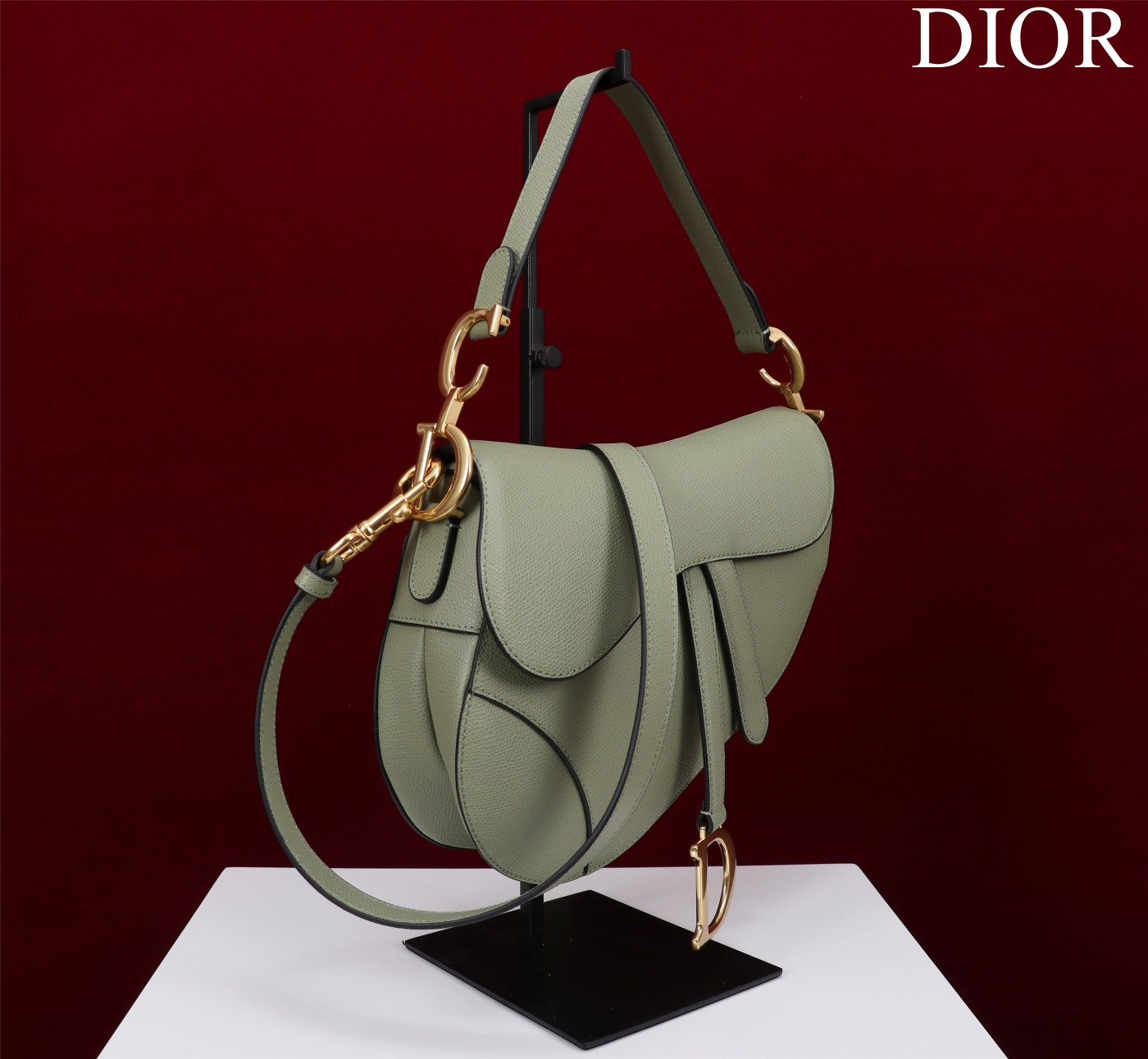 Bagsaaa D10r Saddle Bag with Strap Cedar Green Grained Calfskin - 25.5 x 20 x 6.5 cm