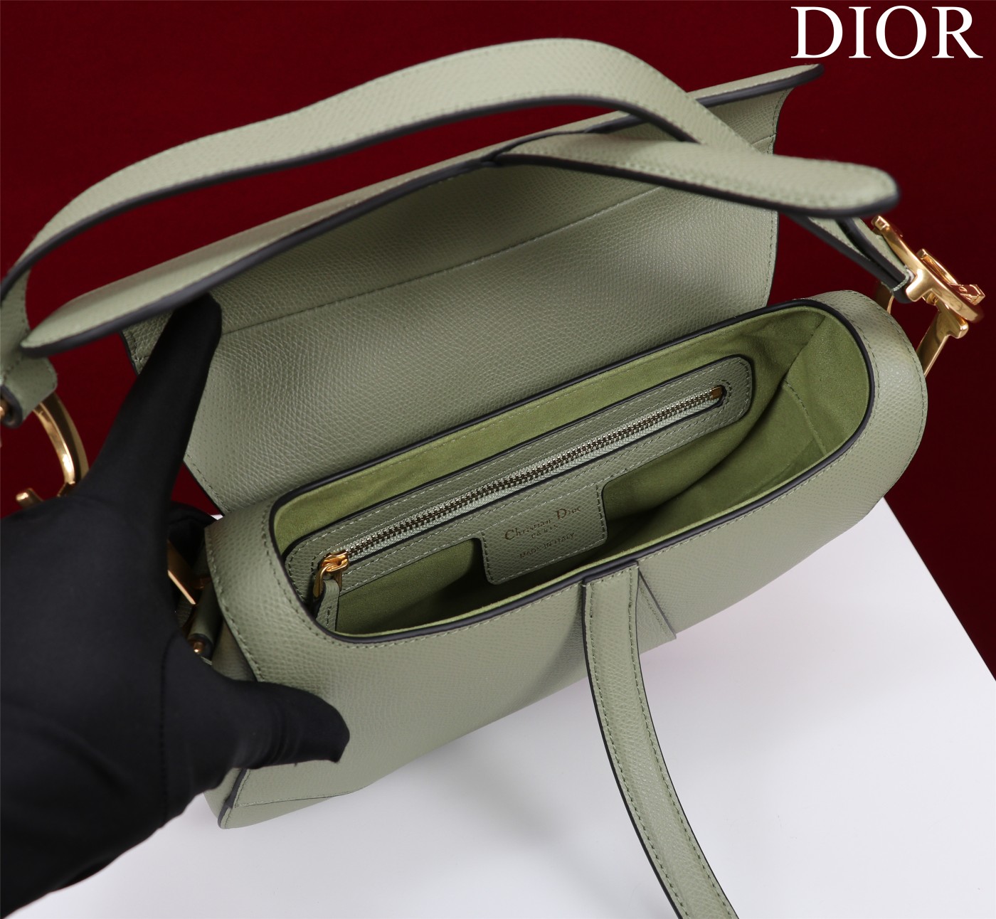 Bagsaaa D10r Saddle Bag with Strap Cedar Green Grained Calfskin - 25.5 x 20 x 6.5 cm