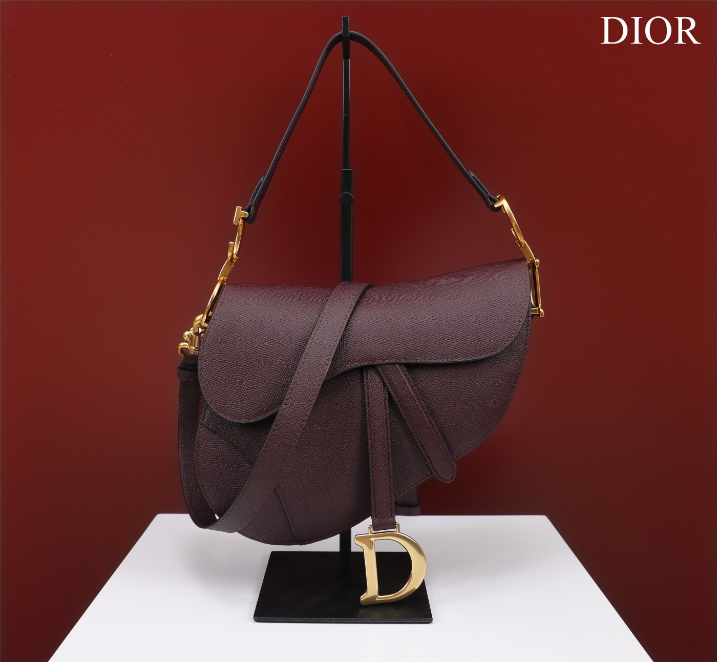 Bagsaaa D10r Saddle Bag with Strap Burgundy Grained Calfskin - 25.5 x 20 x 6.5 cm