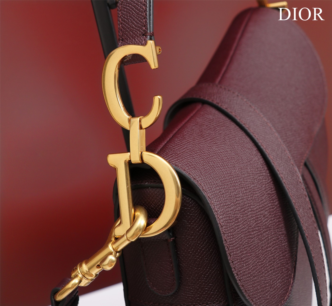 Bagsaaa D10r Saddle Bag with Strap Burgundy Grained Calfskin - 25.5 x 20 x 6.5 cm