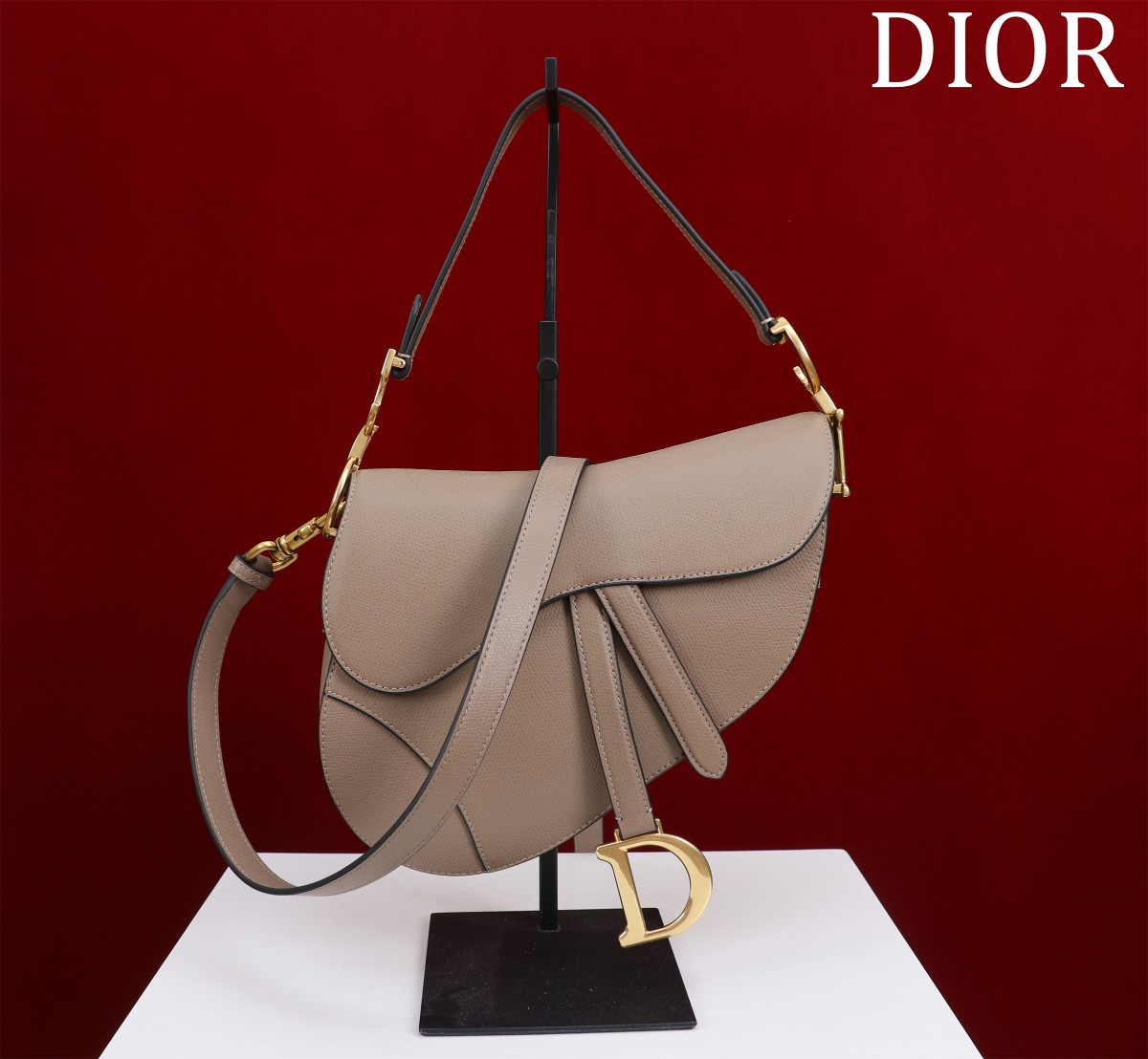 Bagsaaa D10r Saddle Bag with Strap Taupe Grained Calfskin - 25.5 x 20 x 6.5 cm