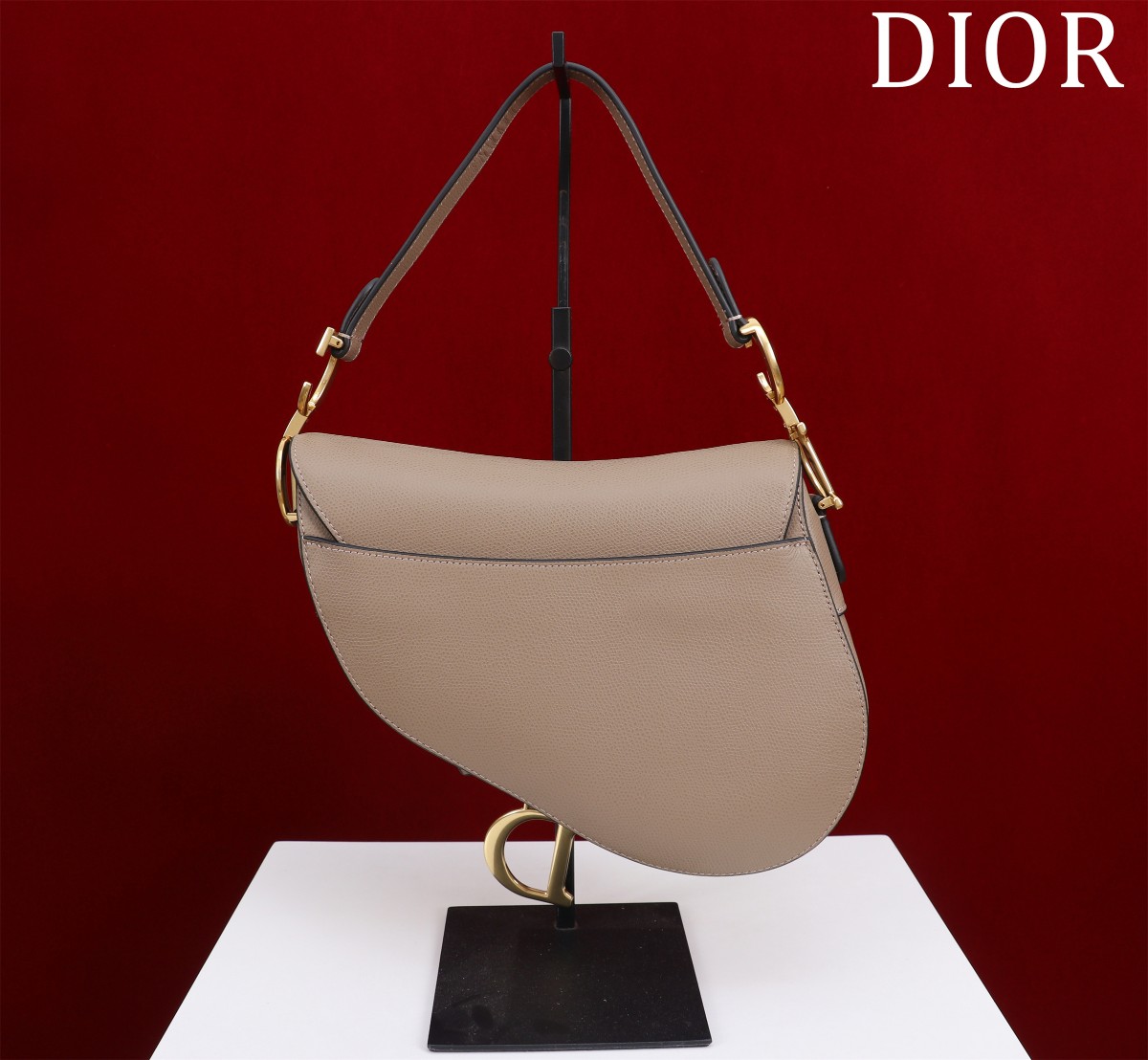 Bagsaaa D10r Saddle Bag with Strap Taupe Grained Calfskin - 25.5 x 20 x 6.5 cm