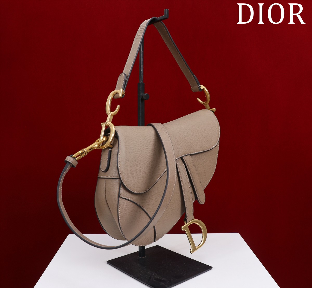 Bagsaaa D10r Saddle Bag with Strap Taupe Grained Calfskin - 25.5 x 20 x 6.5 cm