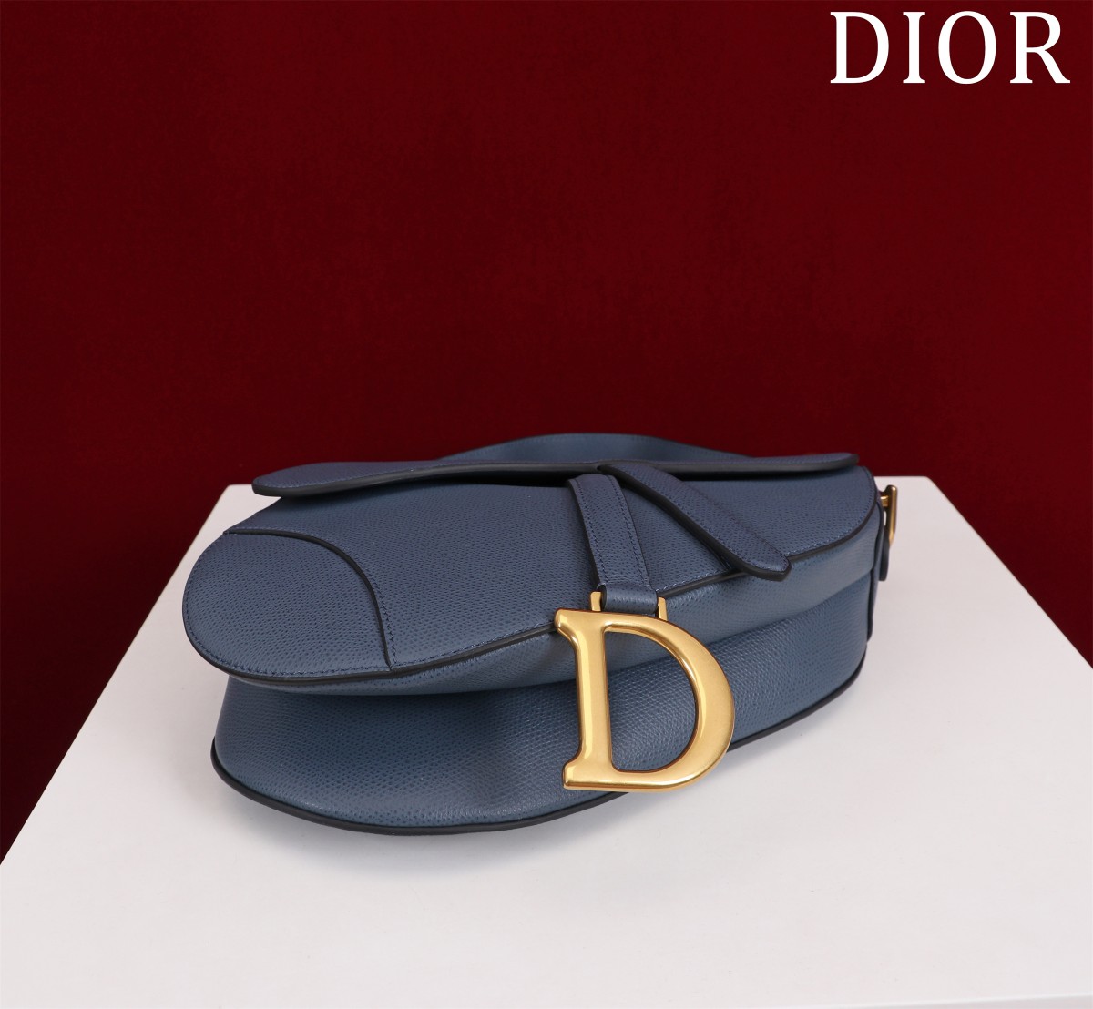 Bagsaaa D10r Saddle Bag with Strap Navy Blue Grained Calfskin - 25.5 x 20 x 6.5 cm