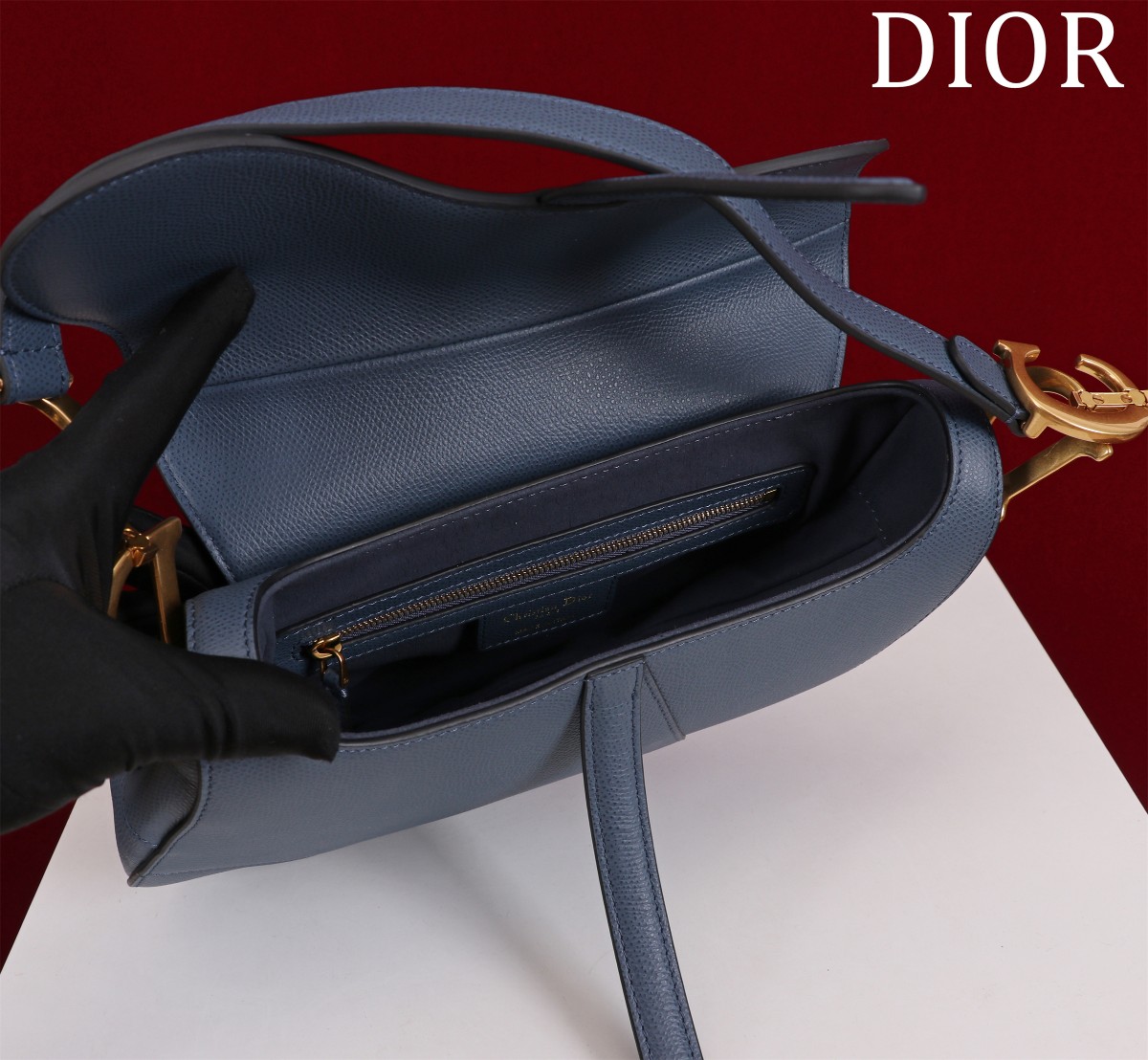 Bagsaaa D10r Saddle Bag with Strap Navy Blue Grained Calfskin - 25.5 x 20 x 6.5 cm