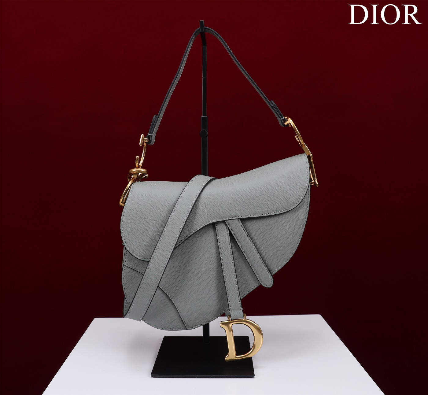 Bagsaaa D10r Saddle Bag with Strap Gray Grained Calfskin - 25.5 x 20 x 6.5 cm