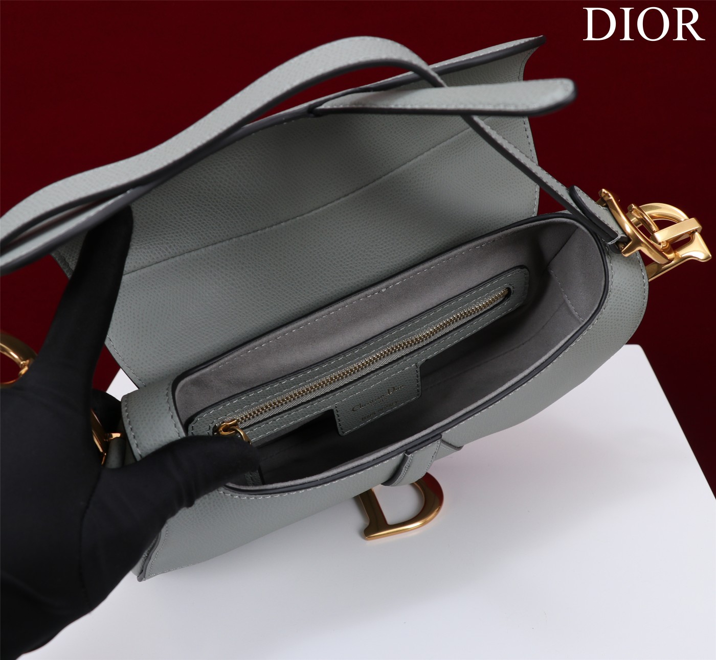 Bagsaaa D10r Saddle Bag with Strap Gray Grained Calfskin - 25.5 x 20 x 6.5 cm