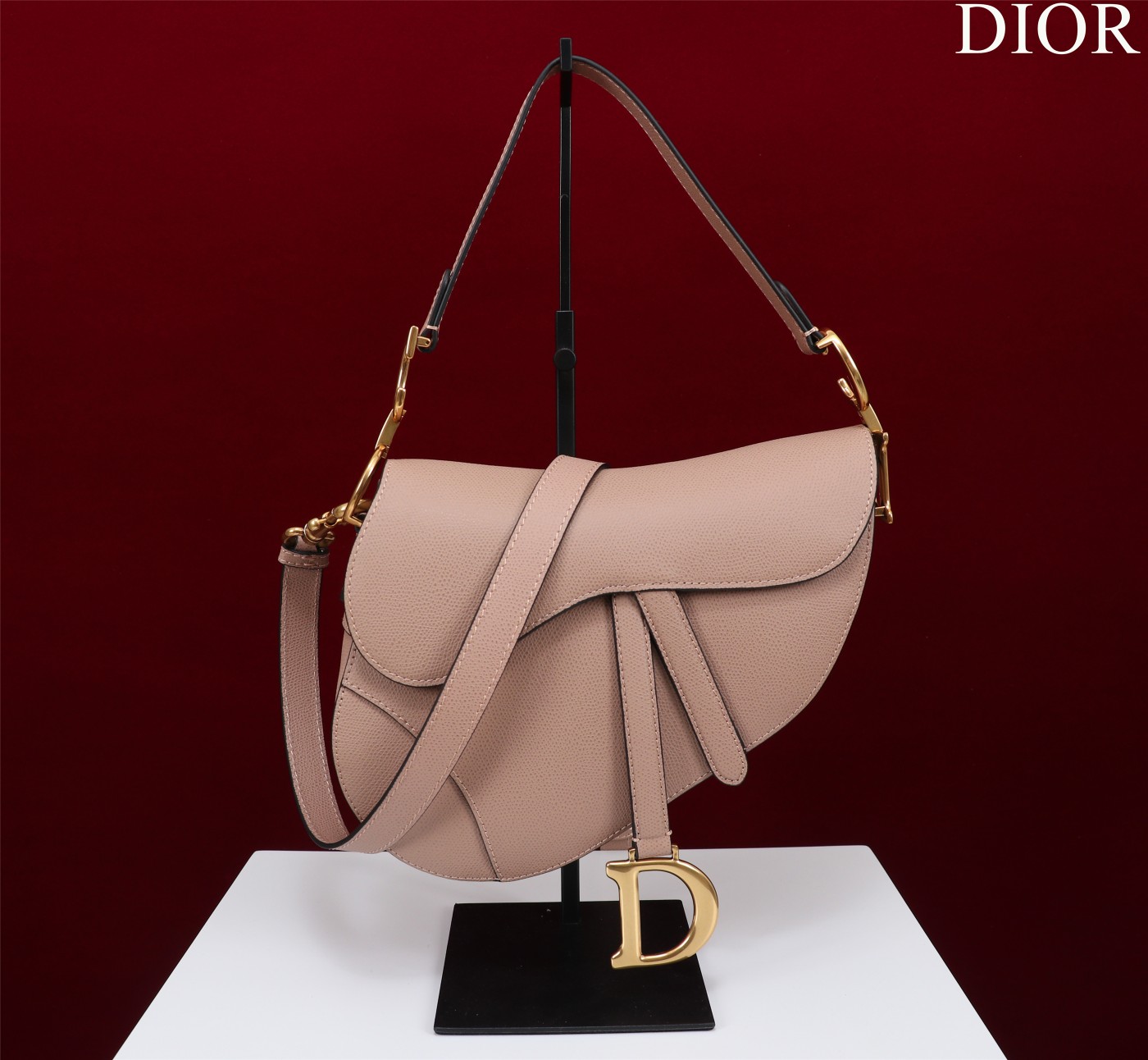 Bagsaaa D10r Saddle Bag with Strap Powder Pink Grained Calfskin - 25.5 x 20 x 6.5 cm