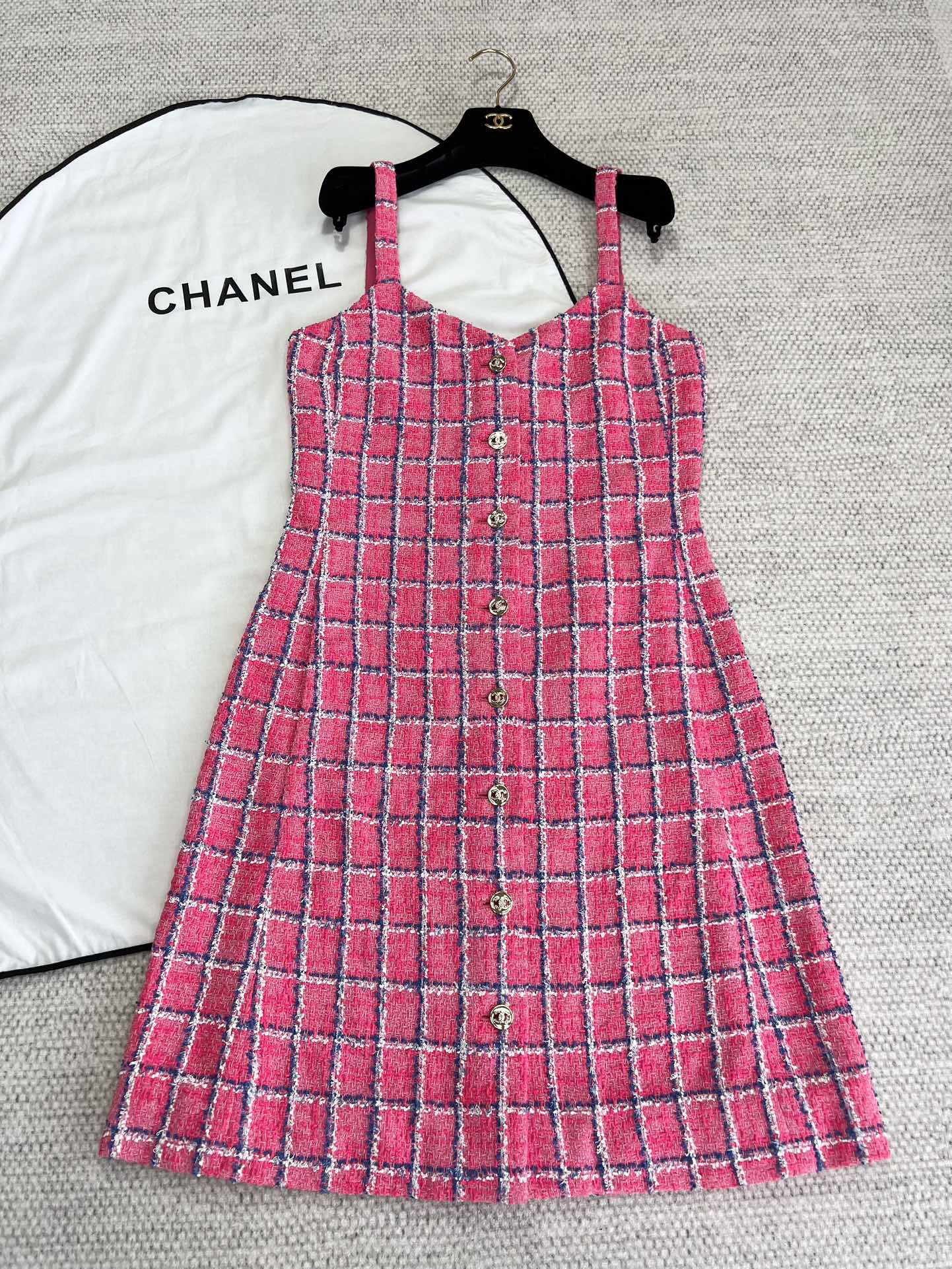 Bagsaaa Ch**el Dress Pink Tweed P76664