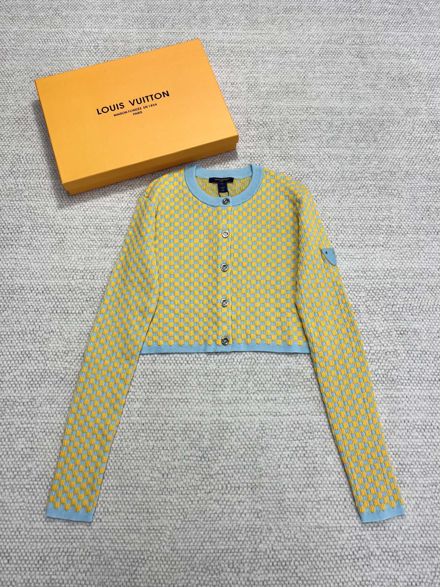 Bagsaaa L0vis Vvtt0n Damier Knit Cropped Cardigan
