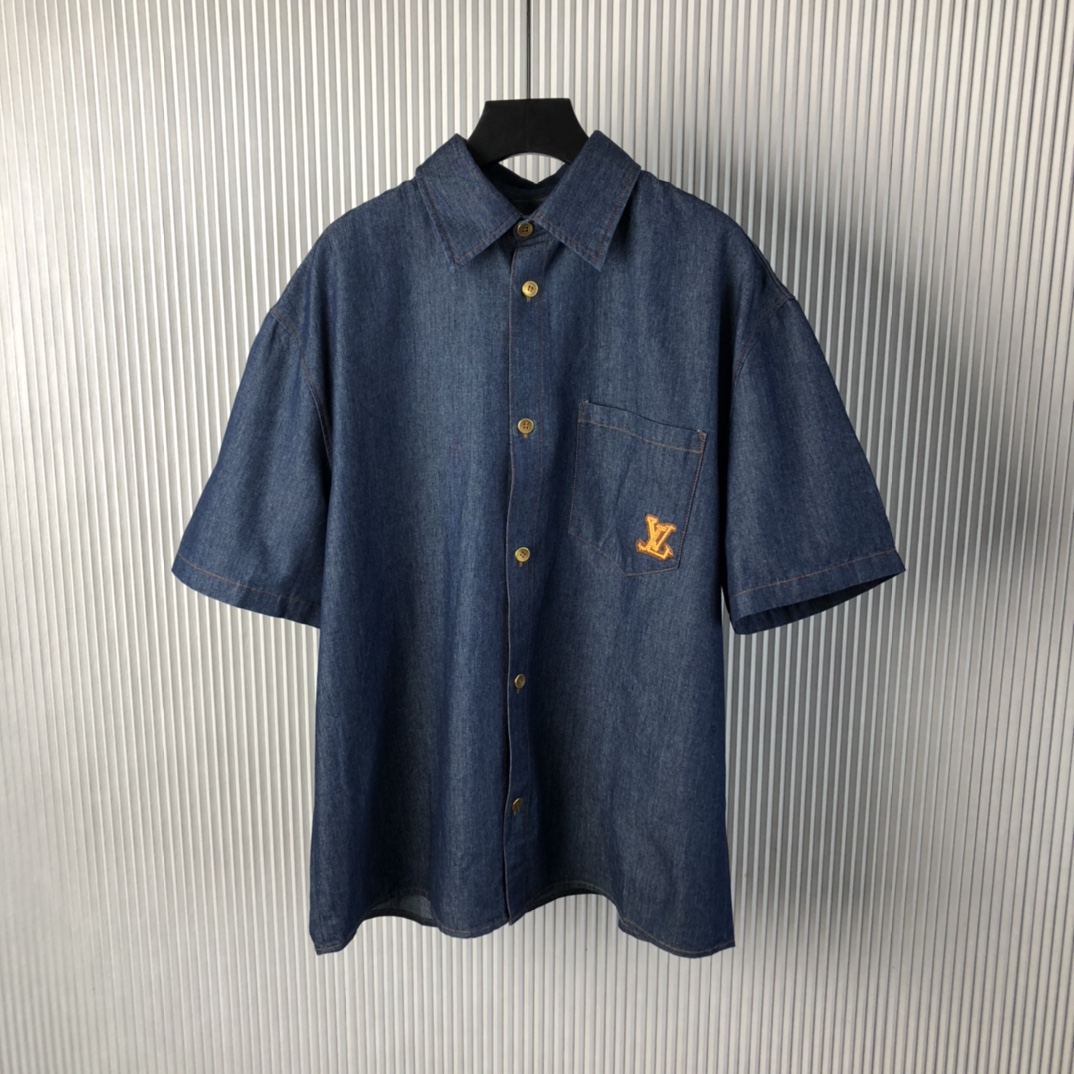 Bagsaaa LV Short-Sleeved Cotton Chambray Shirt