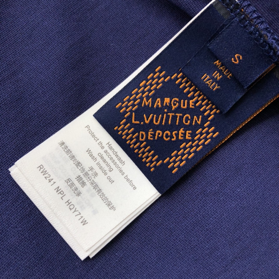 Bagsaaa LV Embroidered Signature Cotton T-Shirt Navy Blue