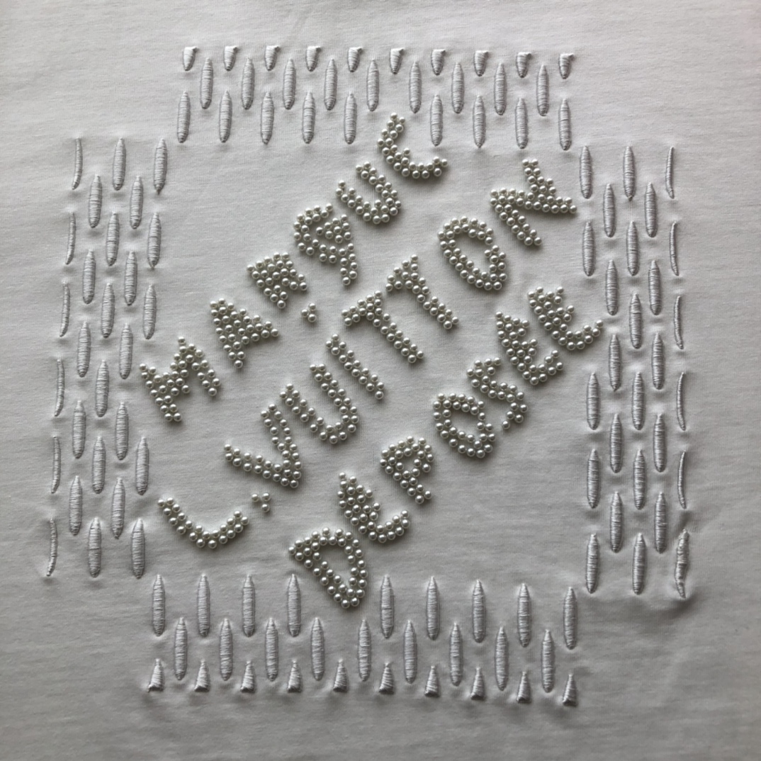 Bagsaaa LV Embroidered Signature Cotton T-Shirt White