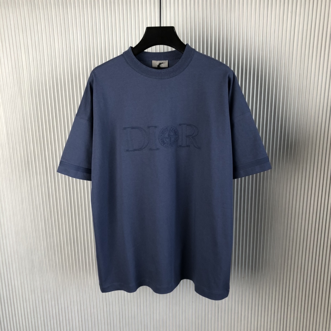 Bagsaaa D10r And Stone Island T-Shirt Oversized Fit Blue Cotton Jersey