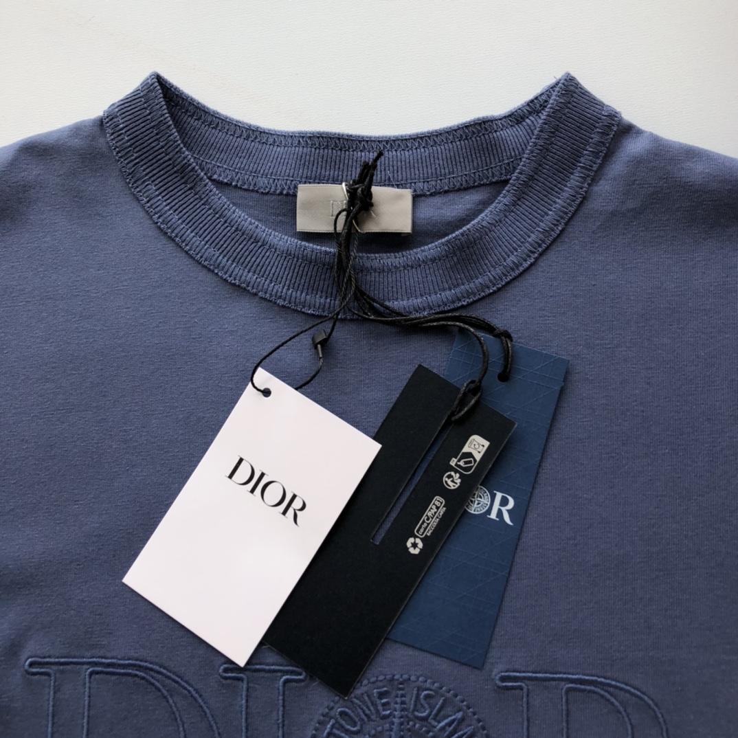 Bagsaaa D10r And Stone Island T-Shirt Oversized Fit Blue Cotton Jersey
