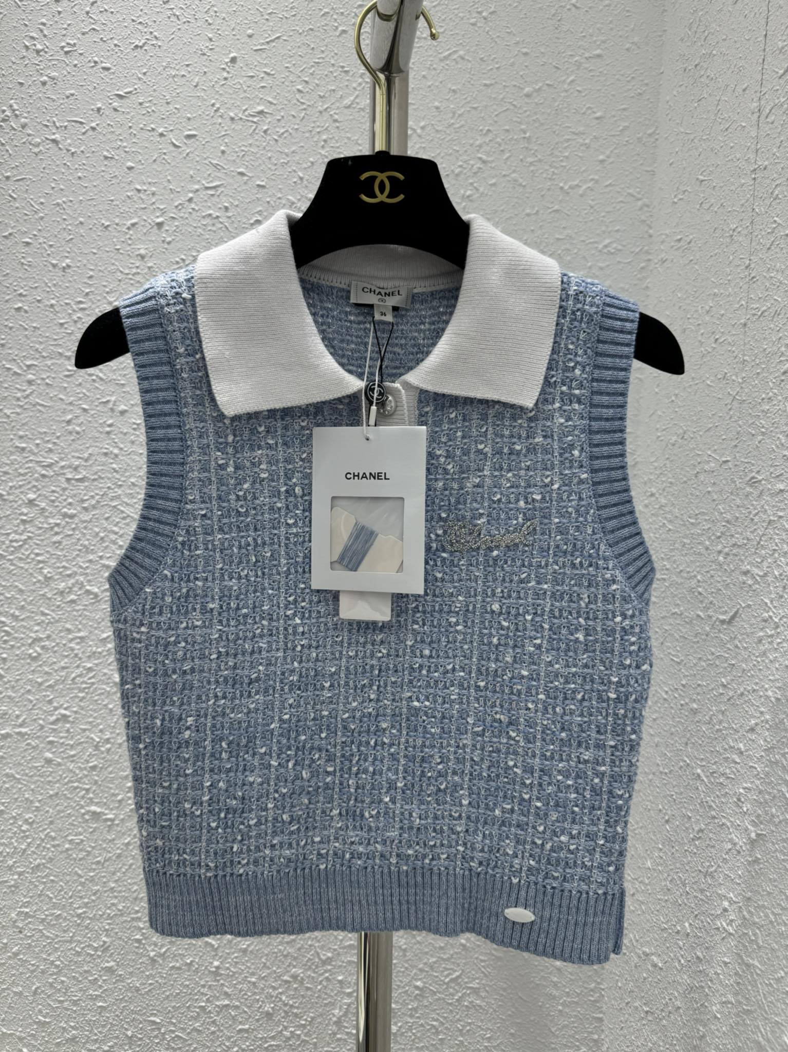 Bagsaaa Ch**el Blue Tweed Top