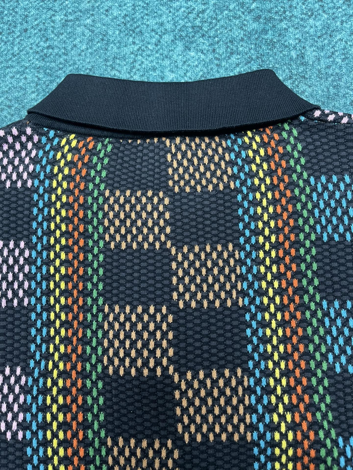 Bagsaaa LV Damier Short-Sleeved Cotton Knit Shirt