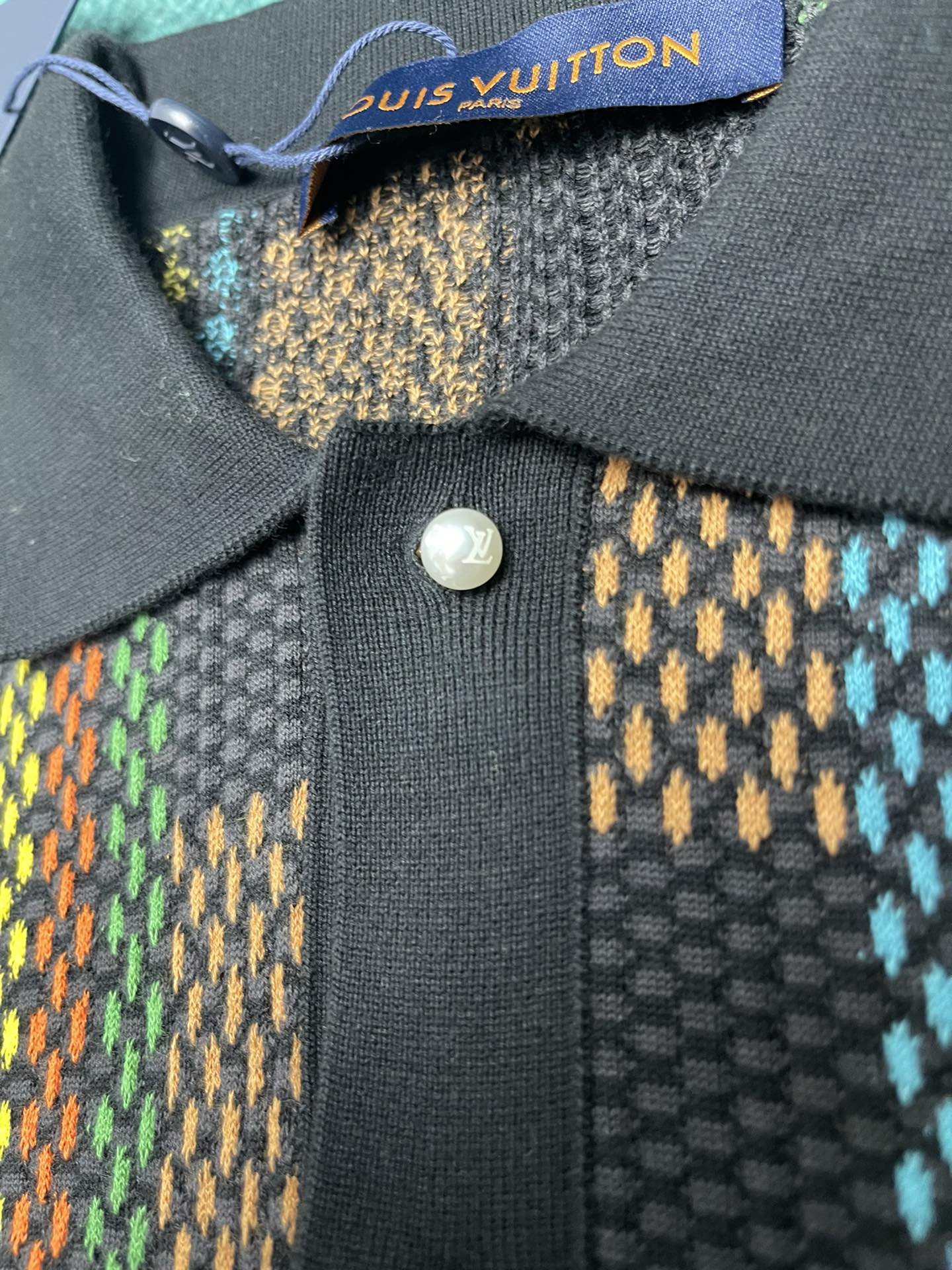 Bagsaaa LV Damier Short-Sleeved Cotton Knit Shirt
