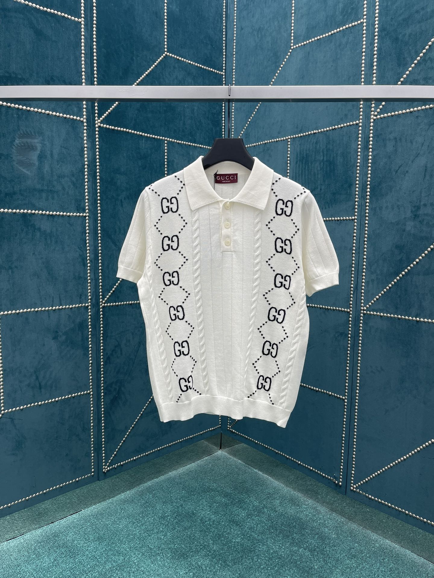 Bagsaaa Gvc*1 Cotton Knit Polo Top With GG Intarsia White