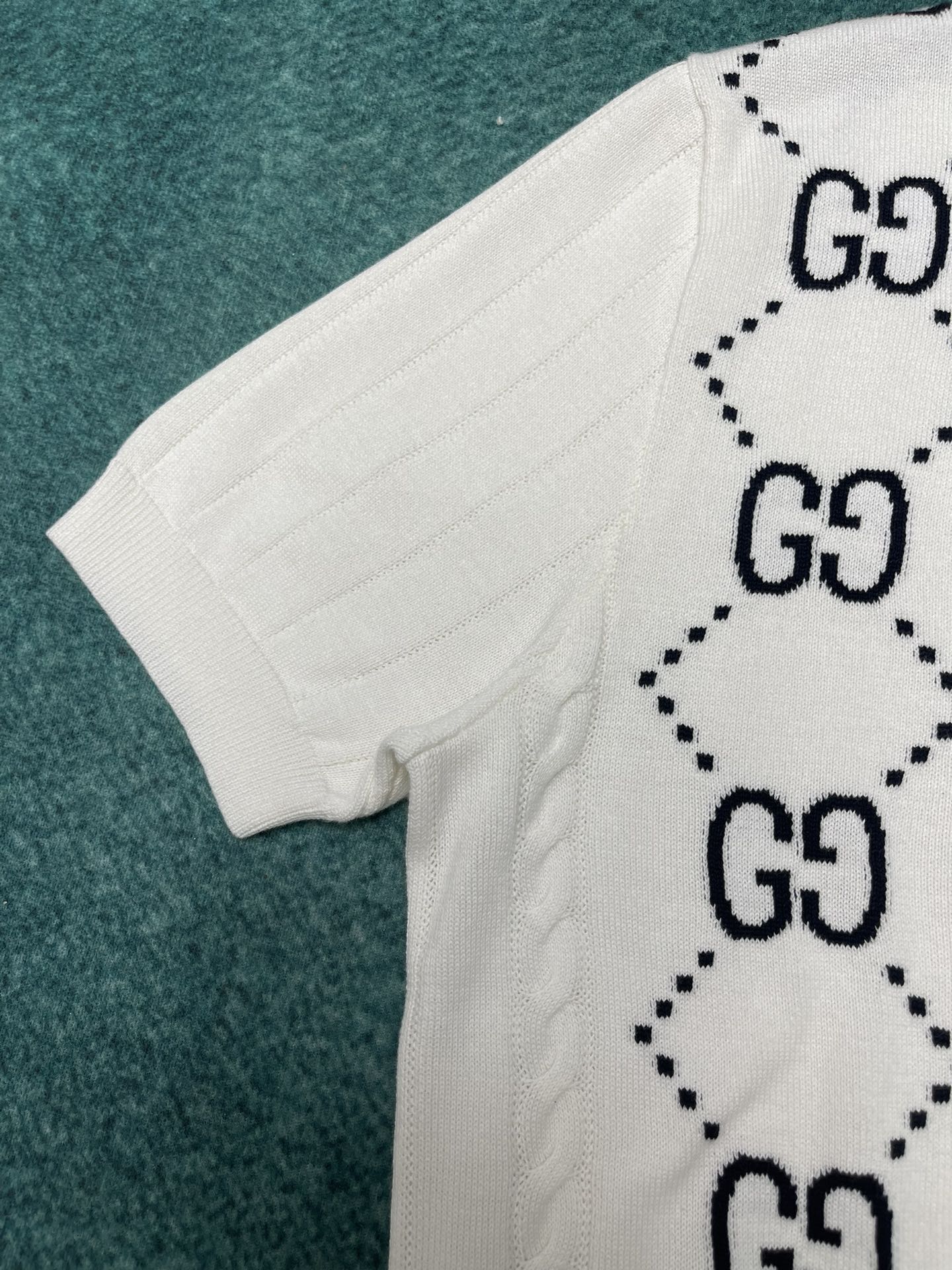 Bagsaaa Gvc*1 Cotton Knit Polo Top With GG Intarsia White