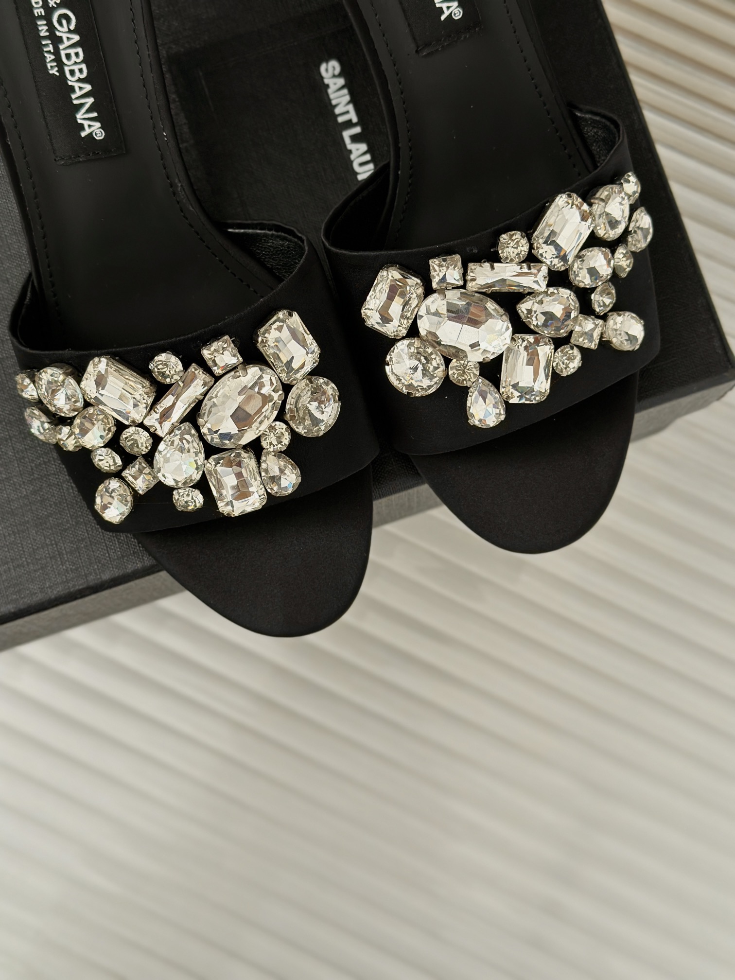 Bagsaaa D&G Satin Mules With Embroidery Black 6cm
