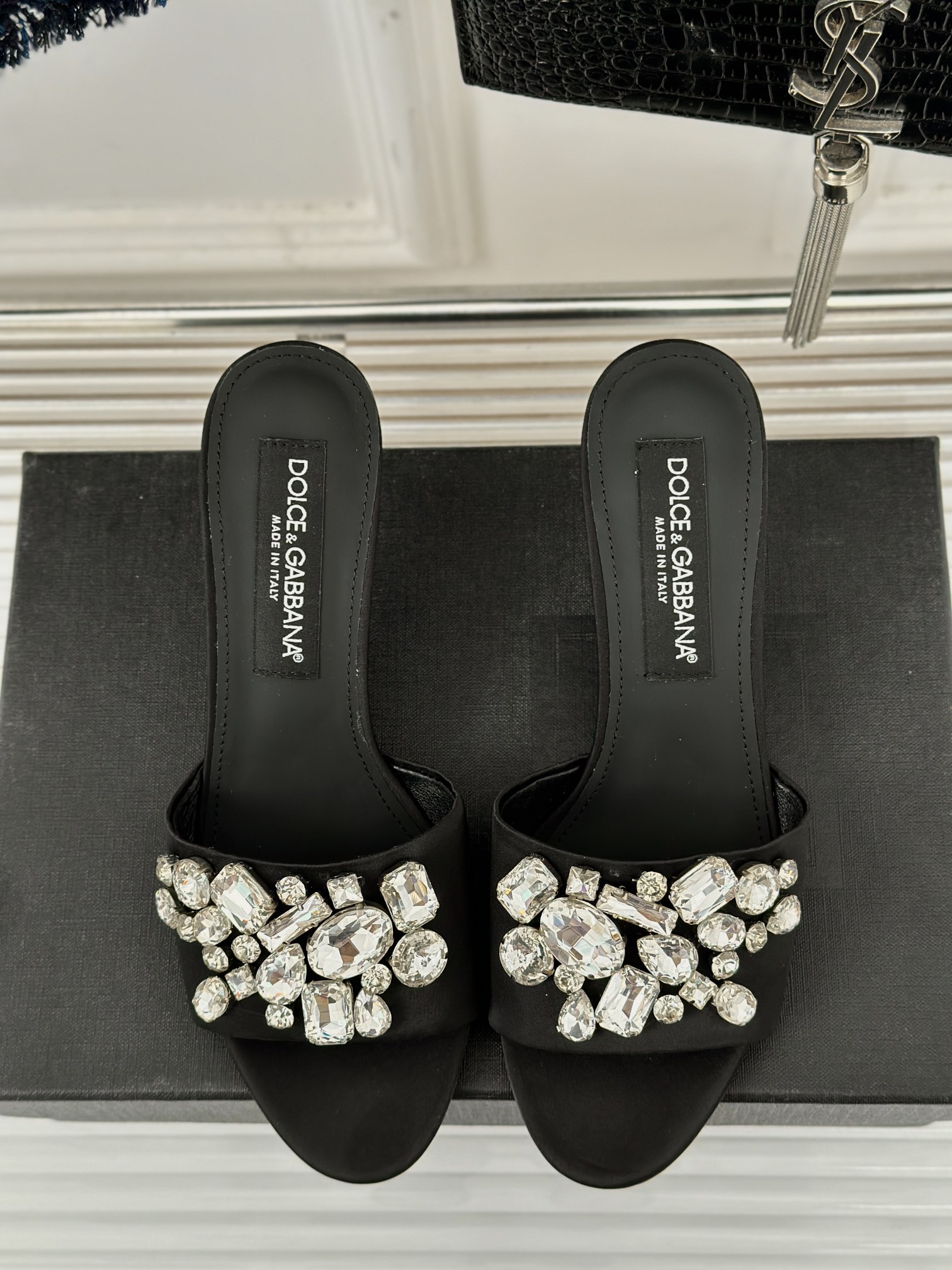 Bagsaaa D&G Satin Mules With Embroidery Black 6cm