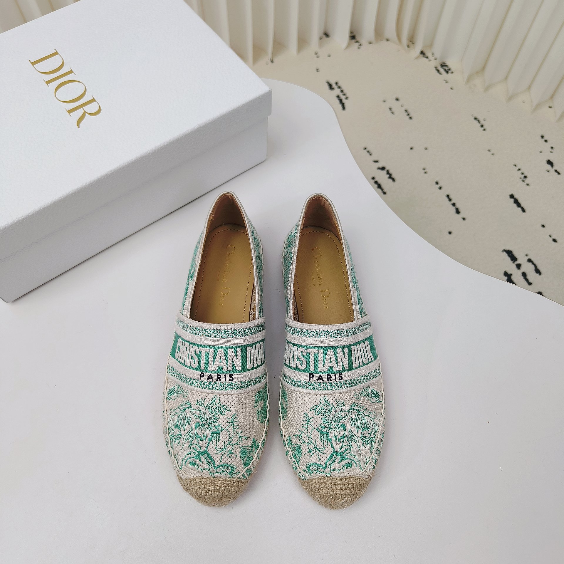 Bagsaaa D10riviera D10r Granville Espadrille Cotton Embroidered with Aquamarina Toile de Jouy Sauvage Motif