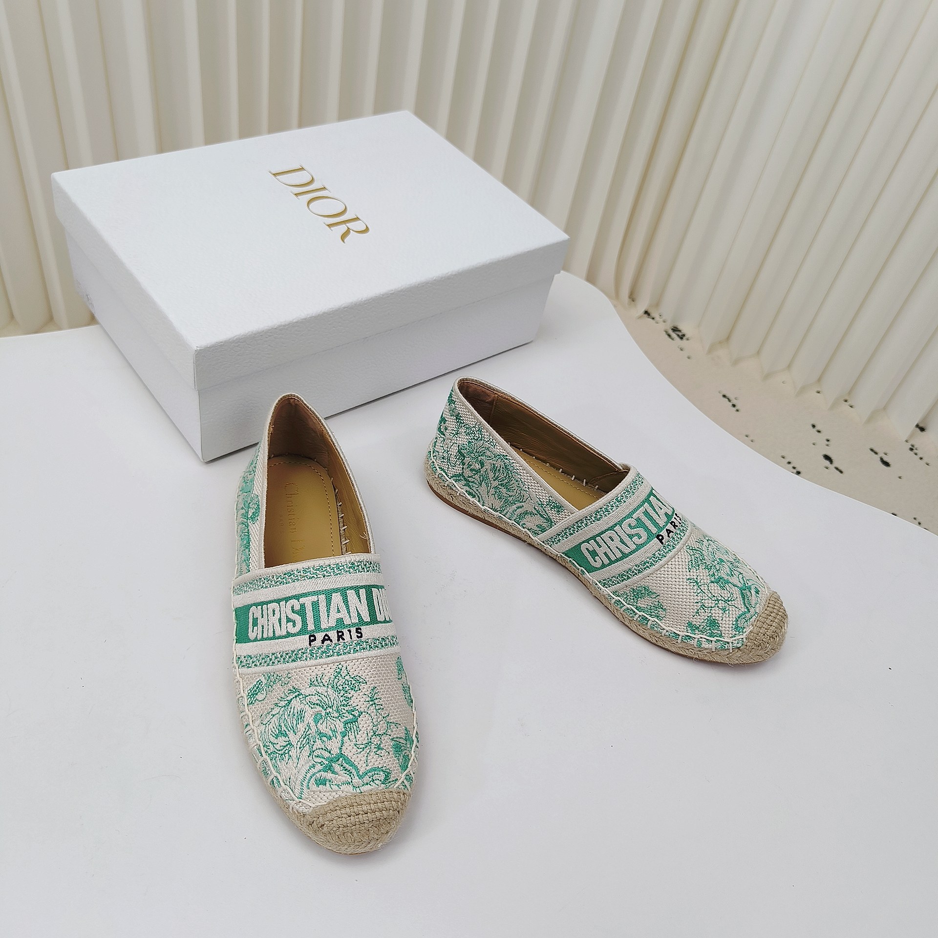 Bagsaaa D10riviera D10r Granville Espadrille Cotton Embroidered with Aquamarina Toile de Jouy Sauvage Motif