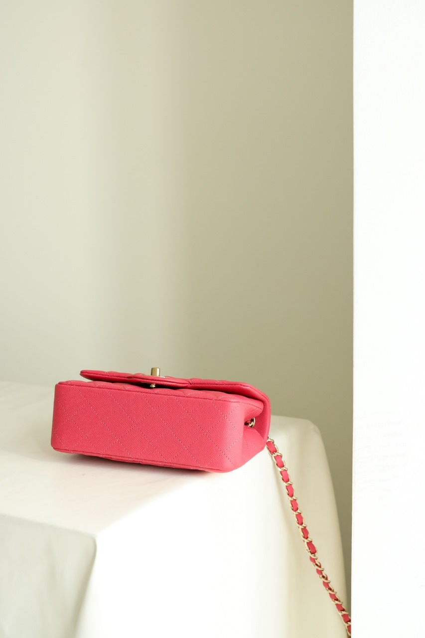 Bagsaaa Ch**el Flap Bag Pink Caviar Gold Hardware - 20cm