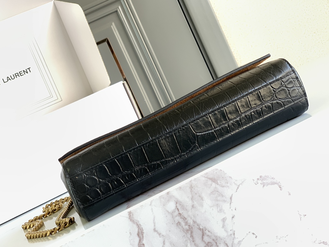Bagsaaa Y51 Reversible Kate Kate In Crocodile-Embossed Leather 553804 Black - 28.5x20x6cm