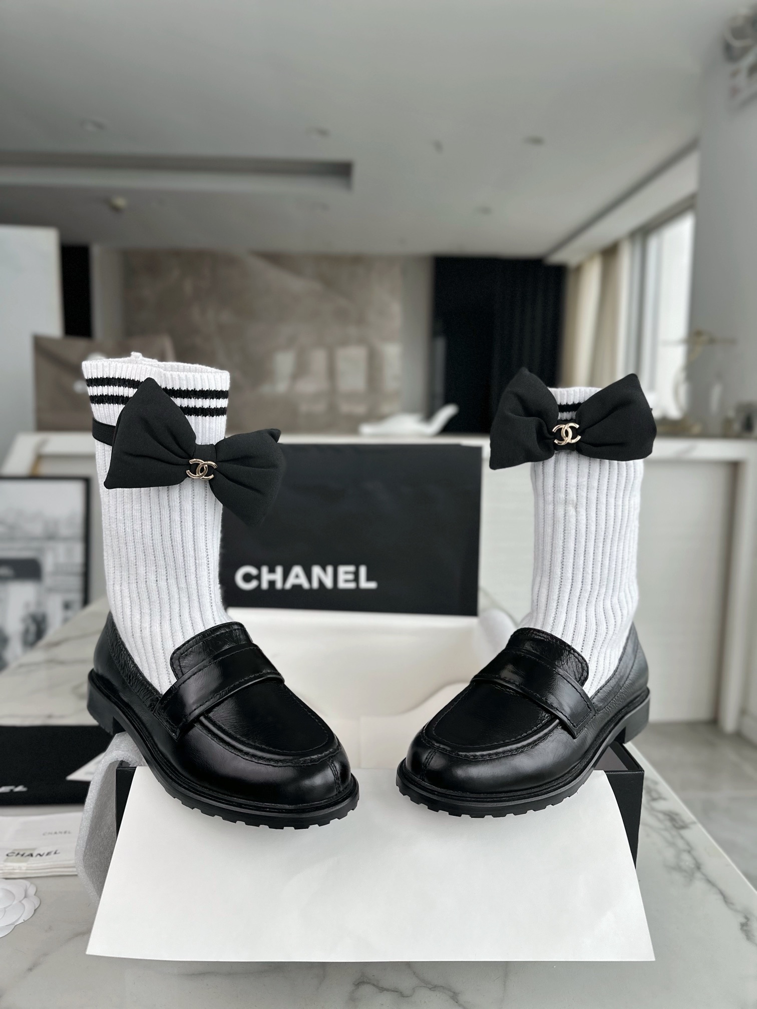 Bagsaaa Ch**el Boots With Black Socks