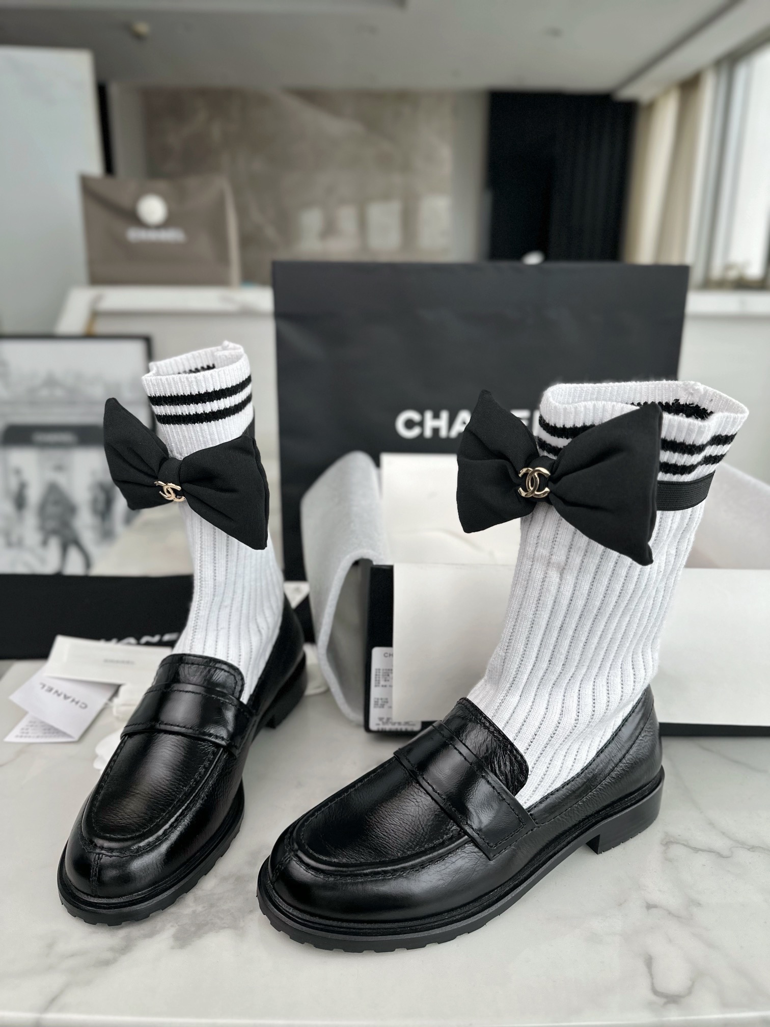 Bagsaaa Ch**el Boots With Black Socks