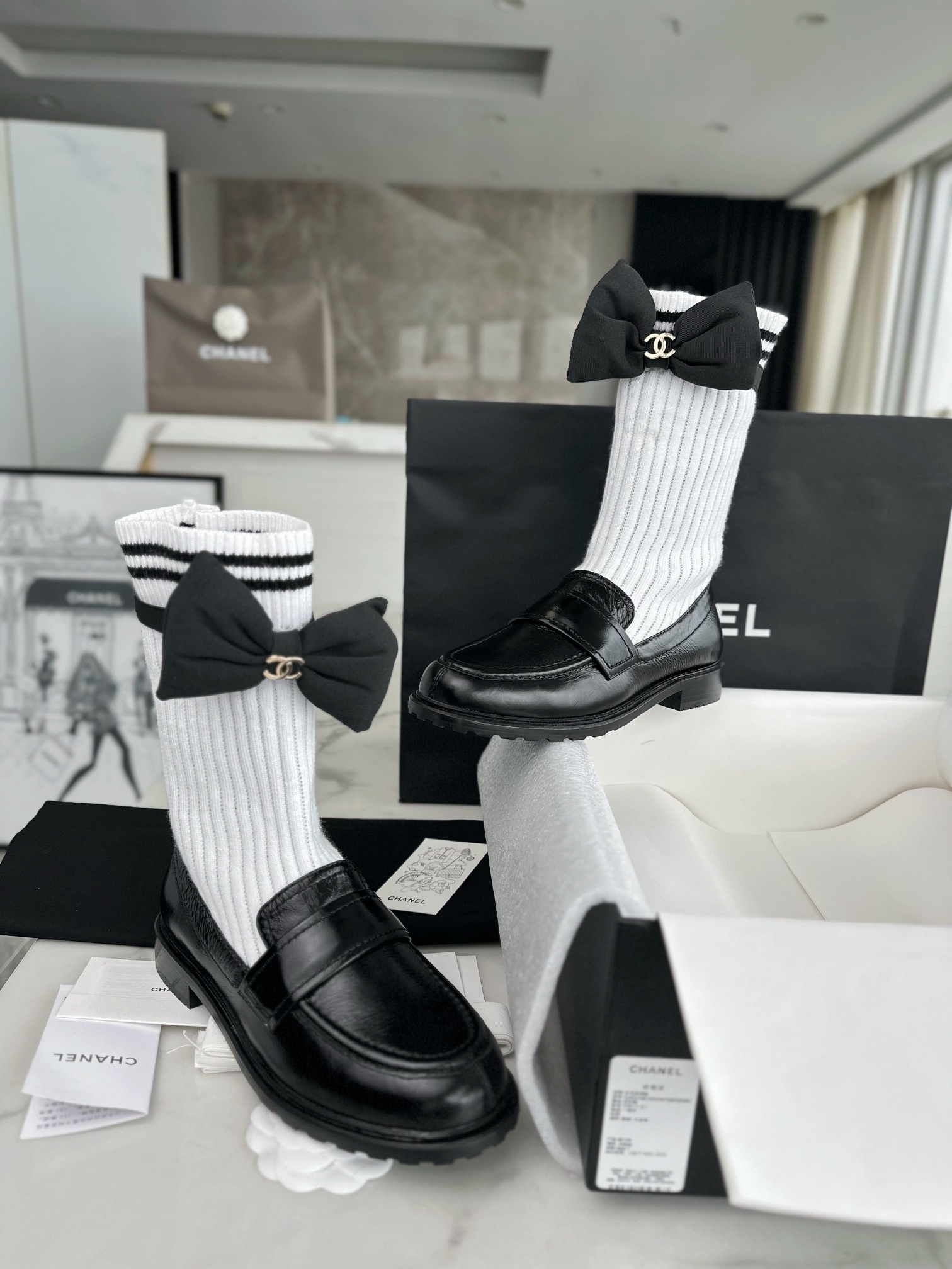 Bagsaaa Ch**el Boots With Black Socks