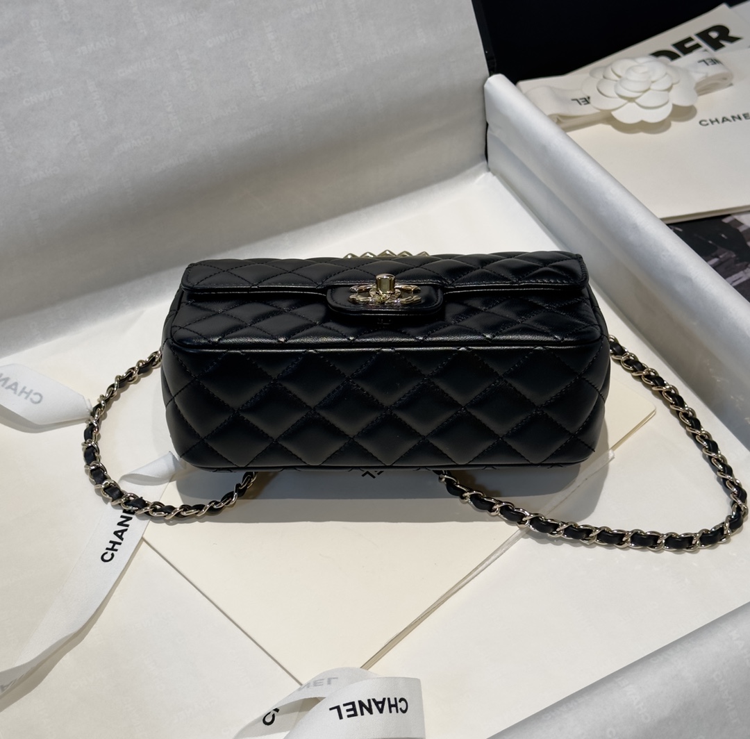 Bagsaaa Ch**el Black Bag With Top Handle - 12x20x6 cm