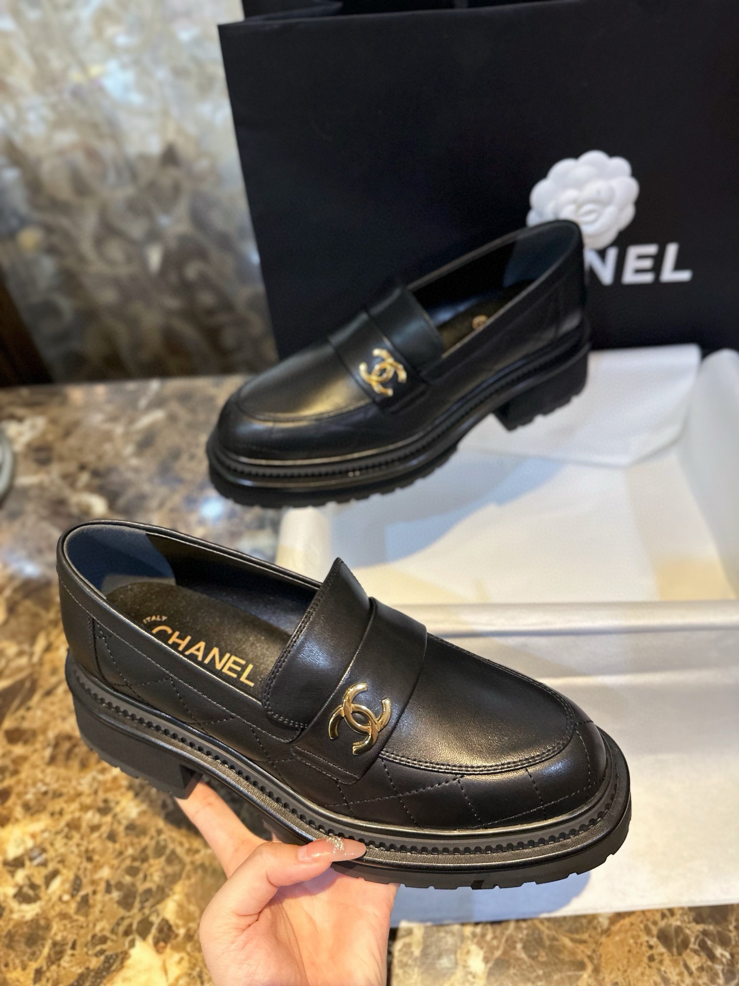 Bagsaaa Ch**el Moccasins Black Shoes 01