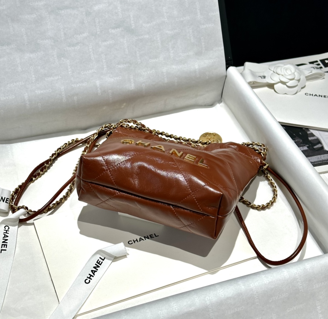 Bagsaaa Ch**el 22 Mini Handbag Brown - 19x20x6cm